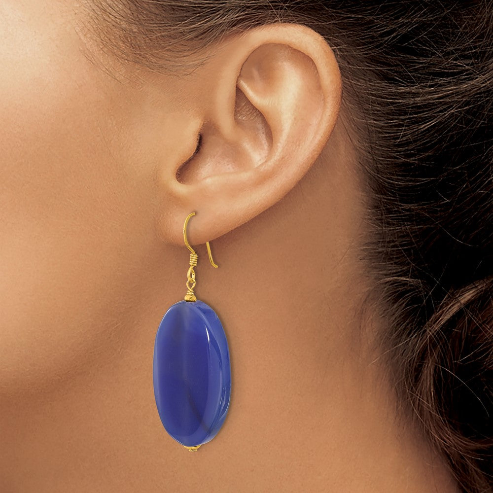 Yellow Gold-plated Sterling Silver Blue Agate Dangle Earrings