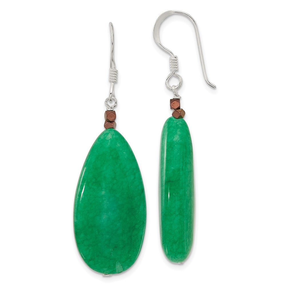 Sterling Silver Green Jade Hematite Bronze Color Base Metal Earrings