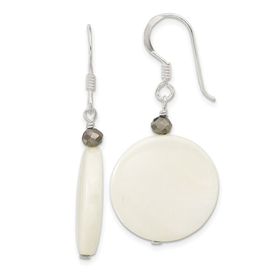 Sterling Silver Mother of Pearl and Crystal Dangle Earrings