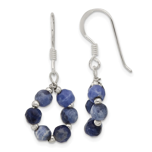 Sterling Silver Blue Sodalite Beaded Dangle Shepherd Hook Earrings