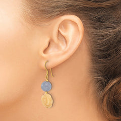 Yellow Gold-plated Sterling Silver Blue Agate Yellow Jade Flower Earrings