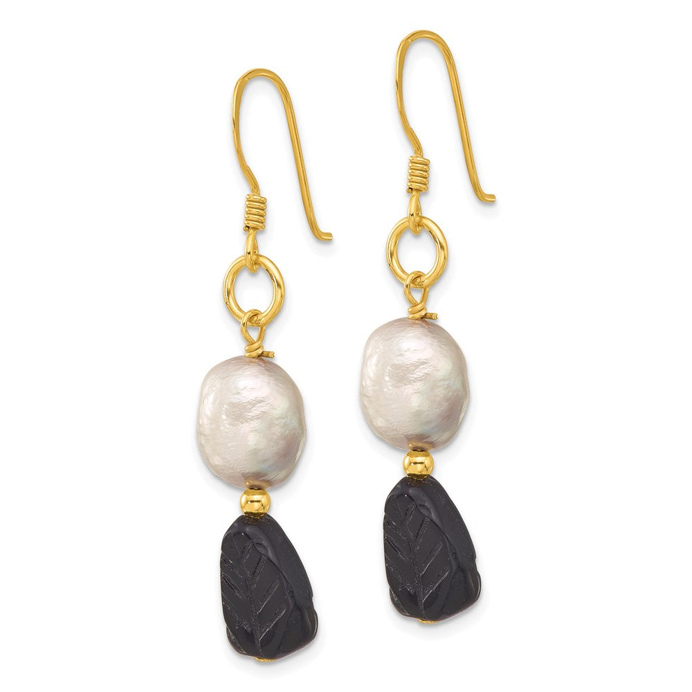 Yellow Gold-plated Sterling Silver Grey FWC Pearl and Agate Leaves Earrings