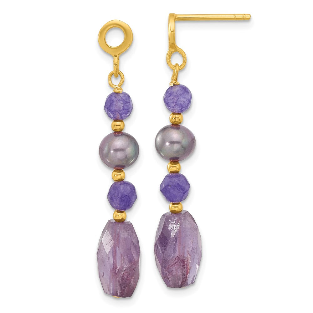 Yellow Gold-plated Sterling Silver Blk FWC Pearl Amethyst Quartz Earrings