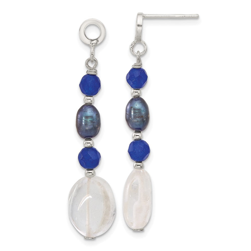 Sterling Silver Black FWC Pearl and Quartz Post Dangle Earrings