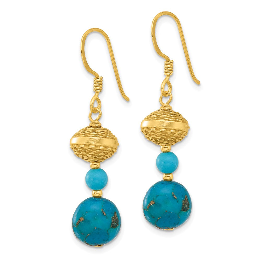 Yellow Gold-plated Sterling Silver Reconstructed Zircon Turquoise Dangle Earrings