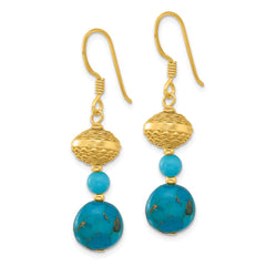 Yellow Gold-plated Sterling Silver Reconstructed Zircon Turquoise Dangle Earrings