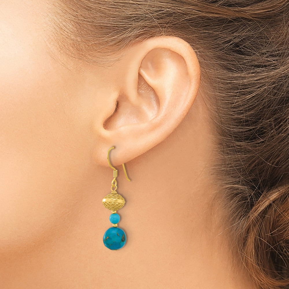 Yellow Gold-plated Sterling Silver Reconstructed Zircon Turquoise Dangle Earrings