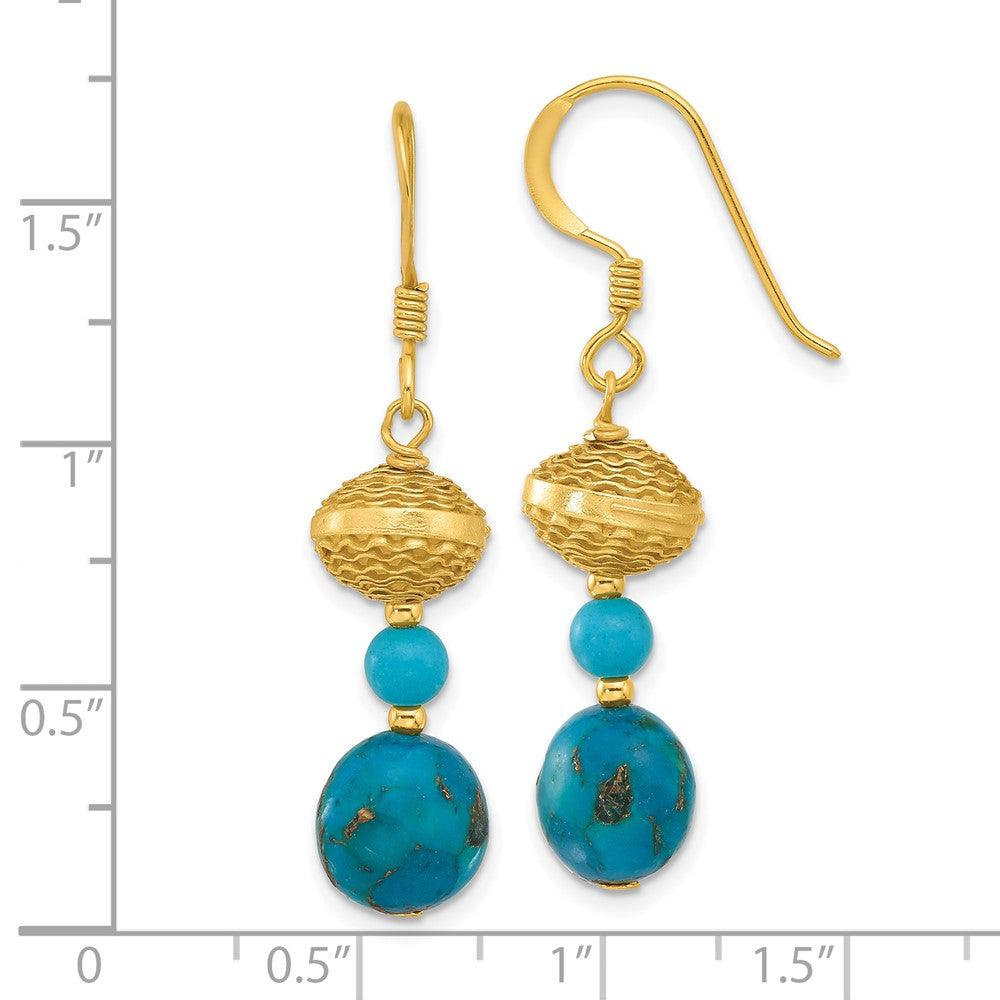 Yellow Gold-plated Sterling Silver Reconstructed Zircon Turquoise Dangle Earrings