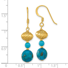 Yellow Gold-plated Sterling Silver Reconstructed Zircon Turquoise Dangle Earrings