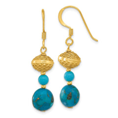 Yellow Gold-plated Sterling Silver Reconstructed Zircon Turquoise Dangle Earrings