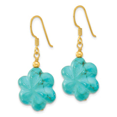 Yellow Gold-plated Sterling Silver Reconstructed Magnesite Turquoise Flower Earrings