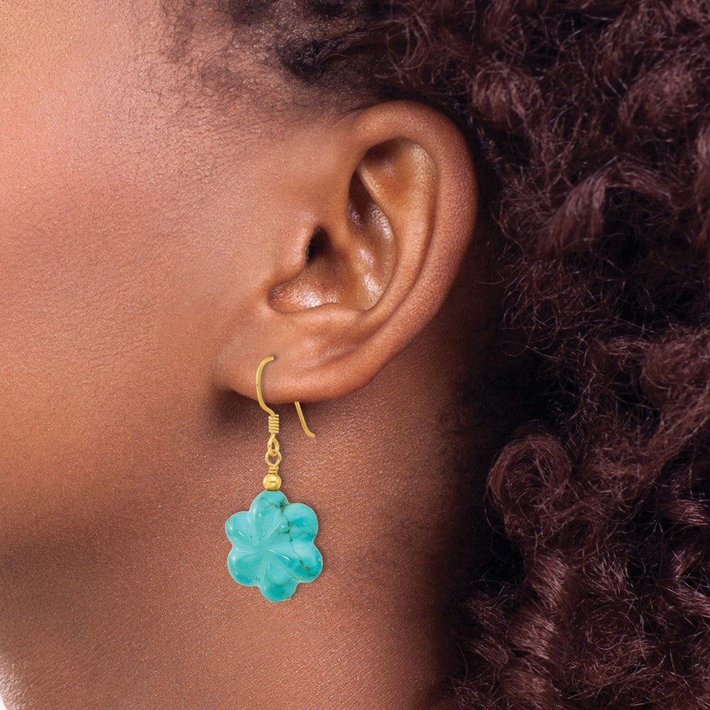 Yellow Gold-plated Sterling Silver Reconstructed Magnesite Turquoise Flower Earrings