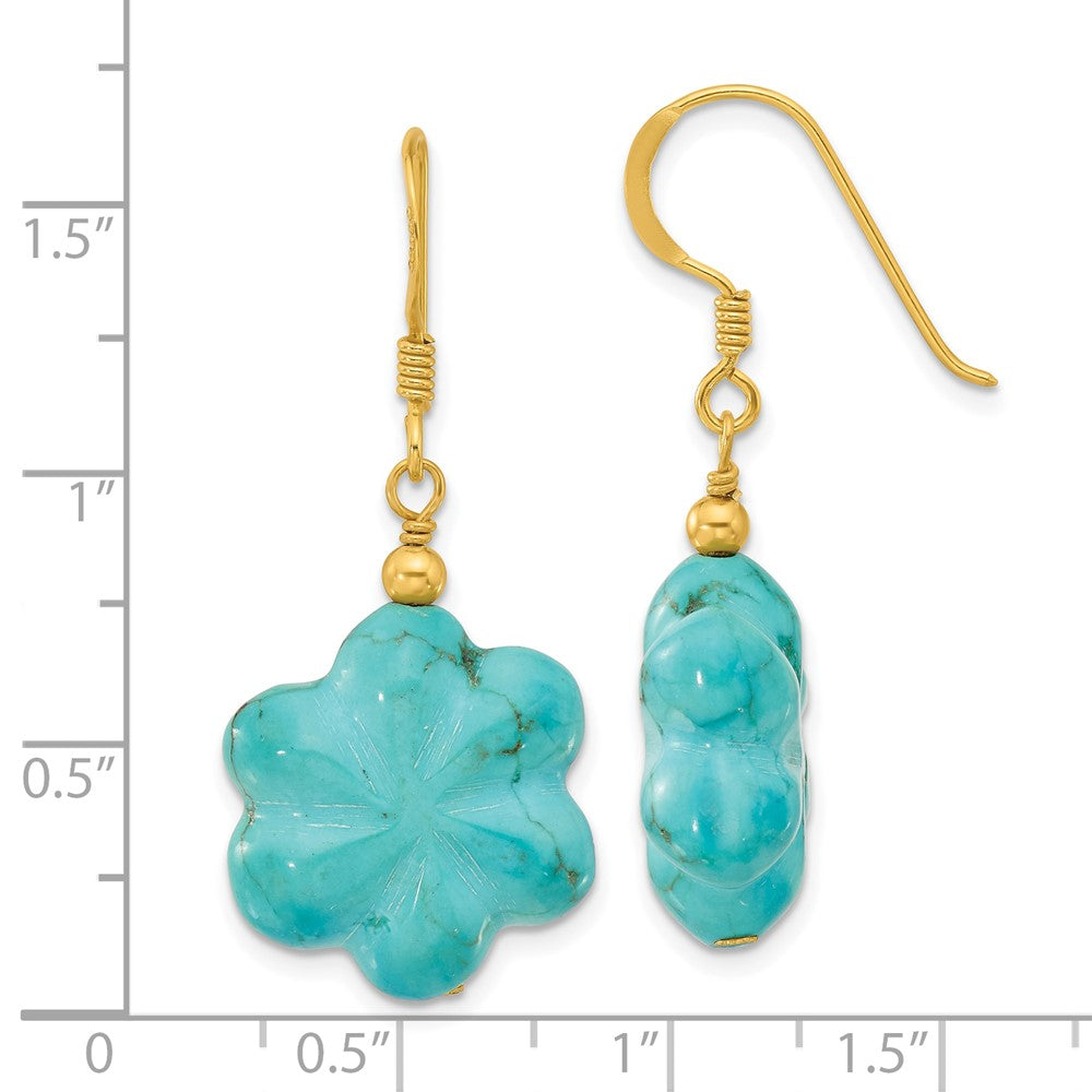 Yellow Gold-plated Sterling Silver Reconstructed Magnesite Turquoise Flower Earrings