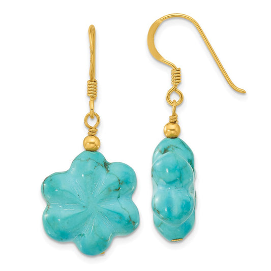 Yellow Gold-plated Sterling Silver Reconstructed Magnesite Turquoise Flower Earrings