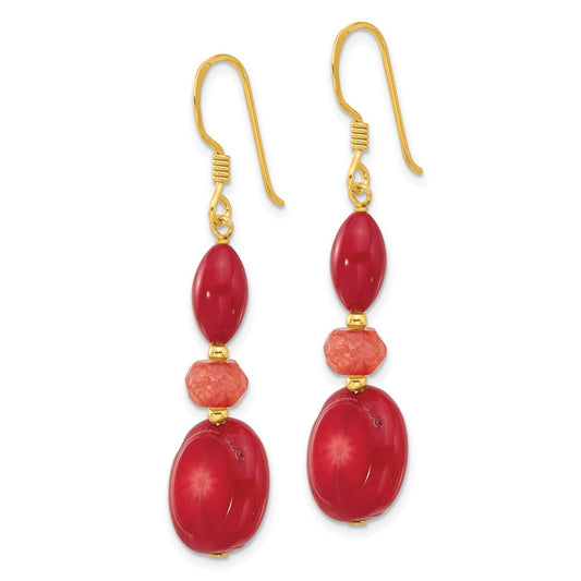 Yellow Gold-plated Sterling Silver Coral Jade Dangle Earrings