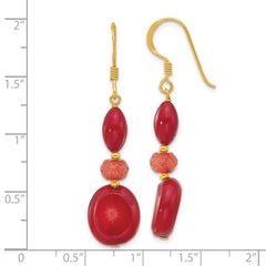Yellow Gold-plated Sterling Silver Coral Jade Dangle Earrings
