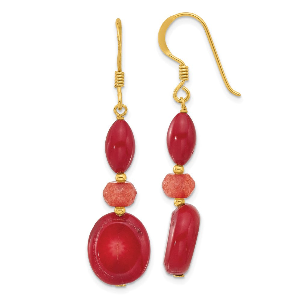 Yellow Gold-plated Sterling Silver Coral Jade Dangle Earrings