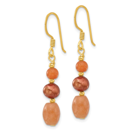 Yellow Gold-plated Sterling Silver Brown FWC Pearl Aventurine Earrings