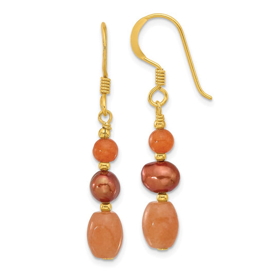 Yellow Gold-plated Sterling Silver Brown FWC Pearl Aventurine Earrings