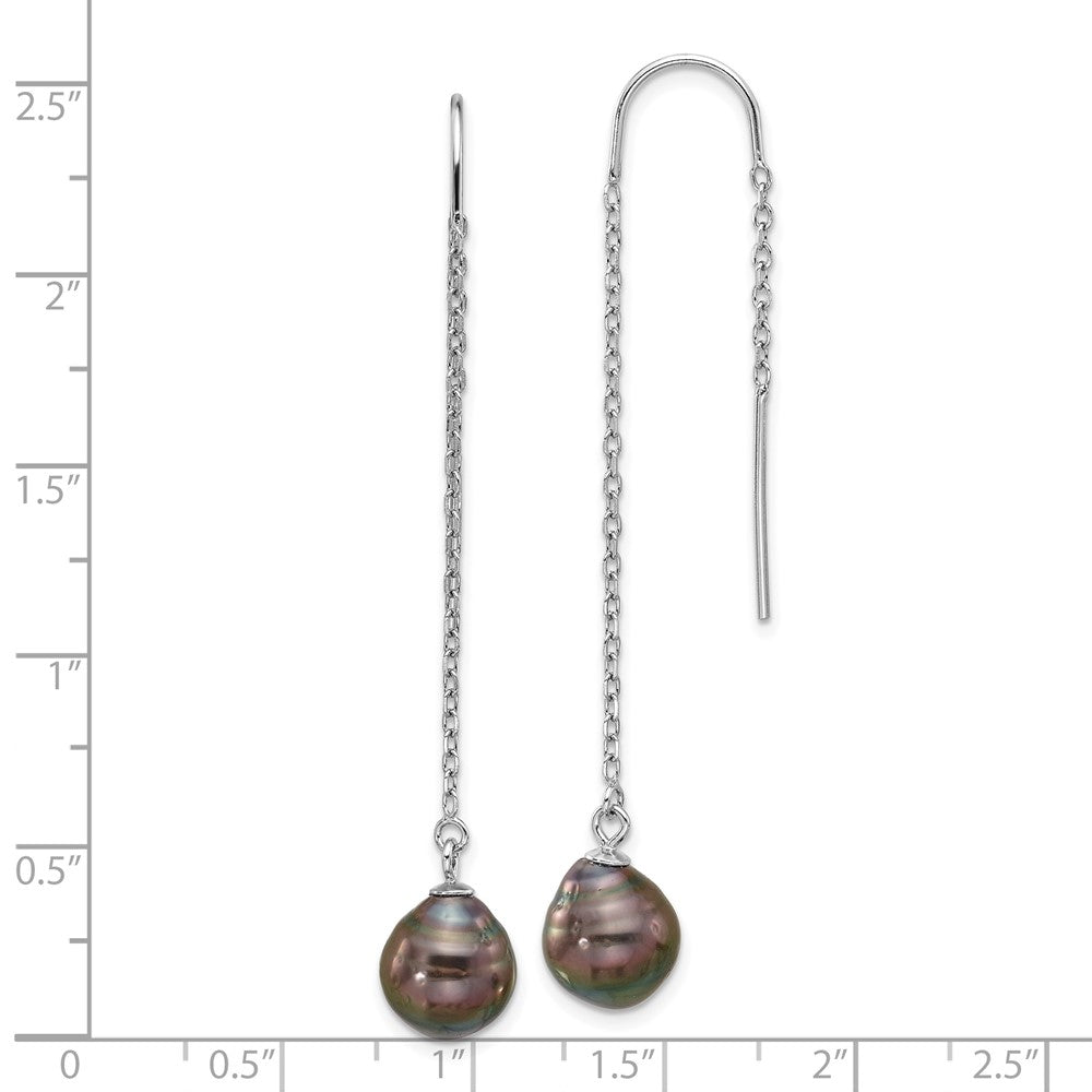 Rhodium-plated Sterling Silver Black Tahitian Pearl Threader Earrings