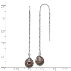 Rhodium-plated Sterling Silver Black Tahitian Pearl Threader Earrings