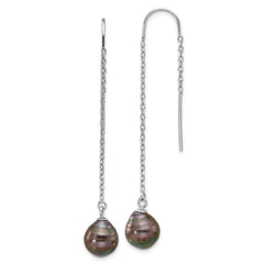 Rhodium-plated Sterling Silver Black Tahitian Pearl Threader Earrings