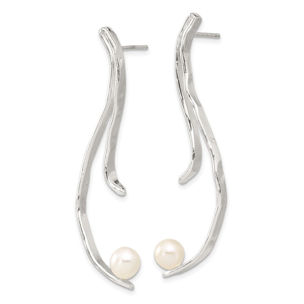 Sterling Silver Polished and Hammered FWC Pearl Post Dangle Earrings