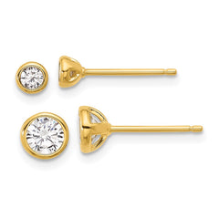 Yellow Gold-plated Sterling Silver 3mm and 5mm CZ Bezel Post Earrings
