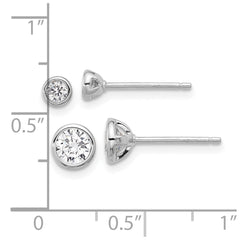 Rhodium-plated Silver 3mm and 5mm CZ Bezel Post Earrings