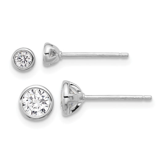 Rhodium-plated Silver 3mm and 5mm CZ Bezel Post Earrings