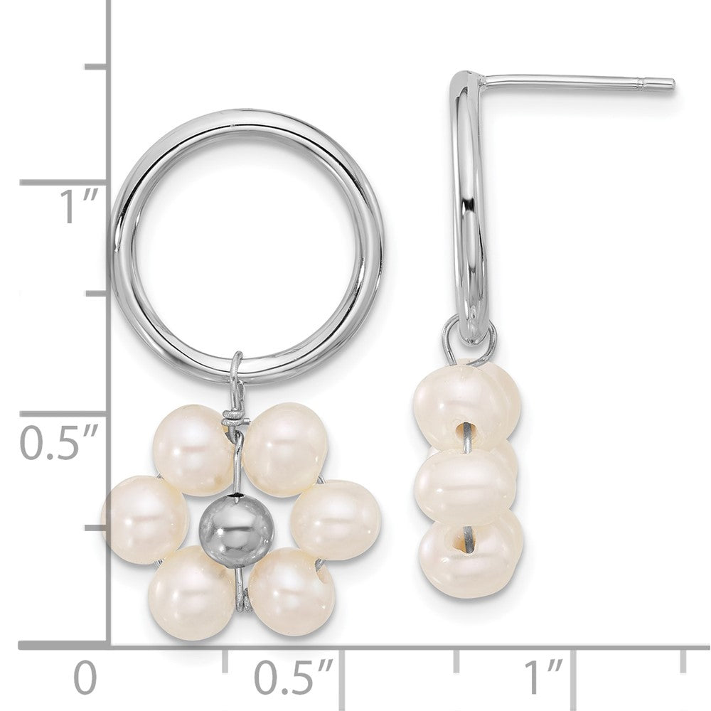 Rhodium-plated Silver 4-5mm White FWC Pearl Flower Dangle Earrings