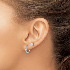 Rhodium-plated Silver 5mm CZ Studs and Hinged Hoop Earrings Set