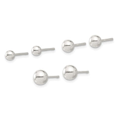 Sterling Silver E-coated 4mm, 5mm and 6mm Ball Post Earrings Set