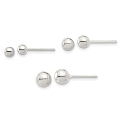 Sterling Silver E-coated 4mm, 5mm and 6mm Ball Post Earrings Set