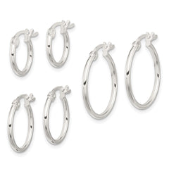 Sterling Silver Polished Set of 3 Pairs of Hoop Earrings