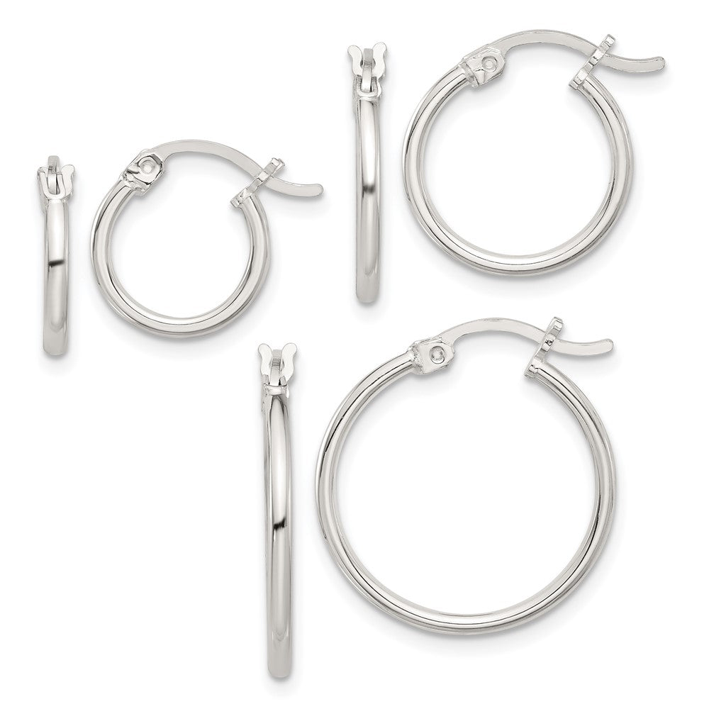 Sterling Silver Polished Set of 3 Pairs of Hoop Earrings