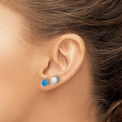 Rhodium-plated Sterling Silver 7mm Created Blue Opal and White Opal Post Earrings