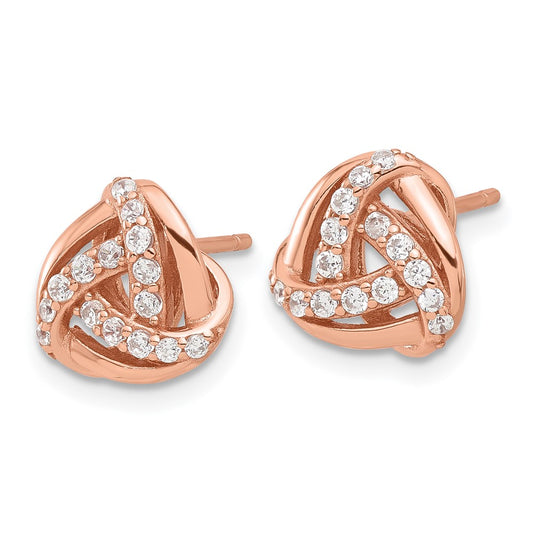 Rose Gold-plated Sterling Silver CZ Knot Post Earrings