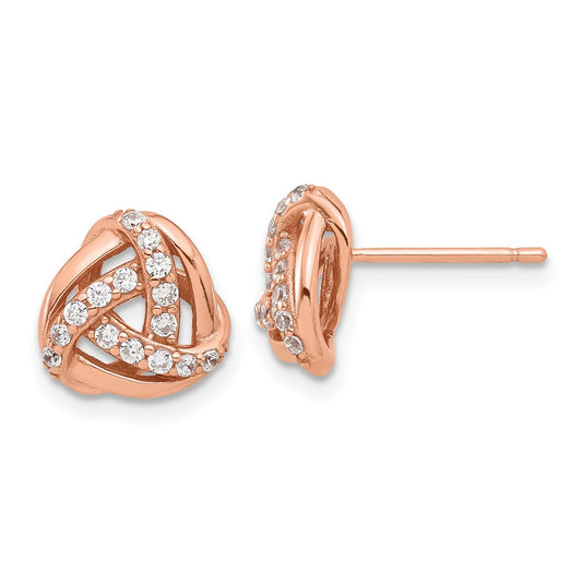 Rose Gold-plated Sterling Silver CZ Knot Post Earrings