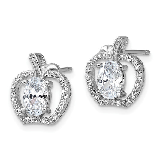 Rhodium-plated Sterling Silver CZ Apple Post Earrings