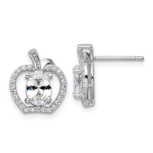 Rhodium-plated Sterling Silver CZ Apple Post Earrings