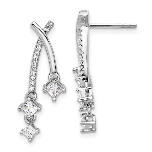 Rhodium-plated Sterling Silver Fancy CZ Dangle Post Earrings