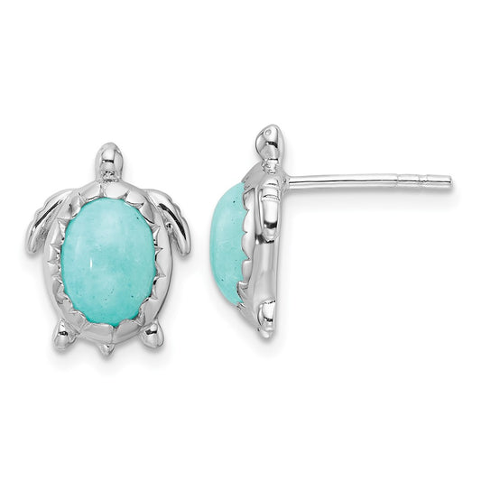 Rhodium-plated Sterling Silver Amazonite Turtle Post Earrings