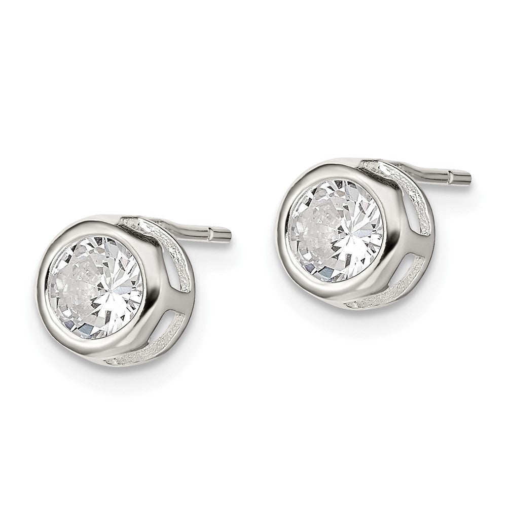 Sterling Silver Bezel 7mm CZ Post Earrings