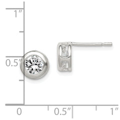 Sterling Silver Bezel 7mm CZ Post Earrings