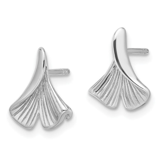 Rhodium-plated Sterling Silver Floral Leaf Post Earrings