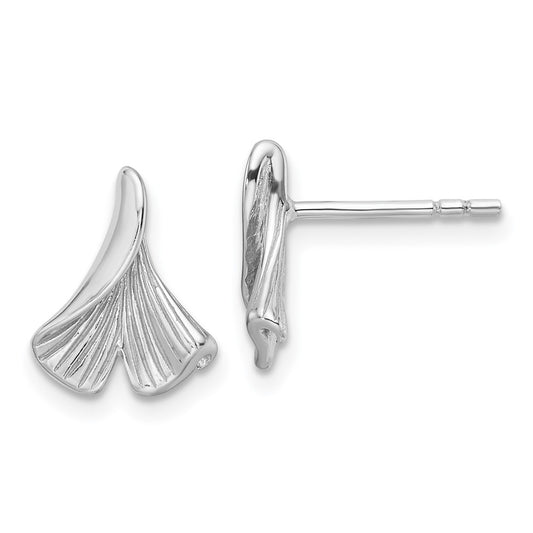 Rhodium-plated Sterling Silver Floral Leaf Post Earrings