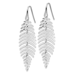 Rhodium-plated Sterling Silver Moveable Leaf Dangle Earrings