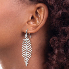 Rhodium-plated Sterling Silver Moveable Leaf Dangle Earrings