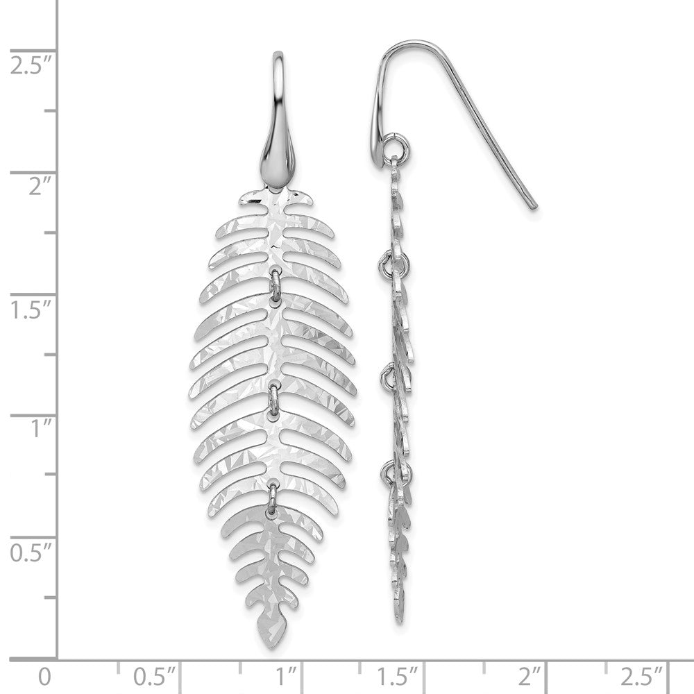 Rhodium-plated Sterling Silver Moveable Leaf Dangle Earrings